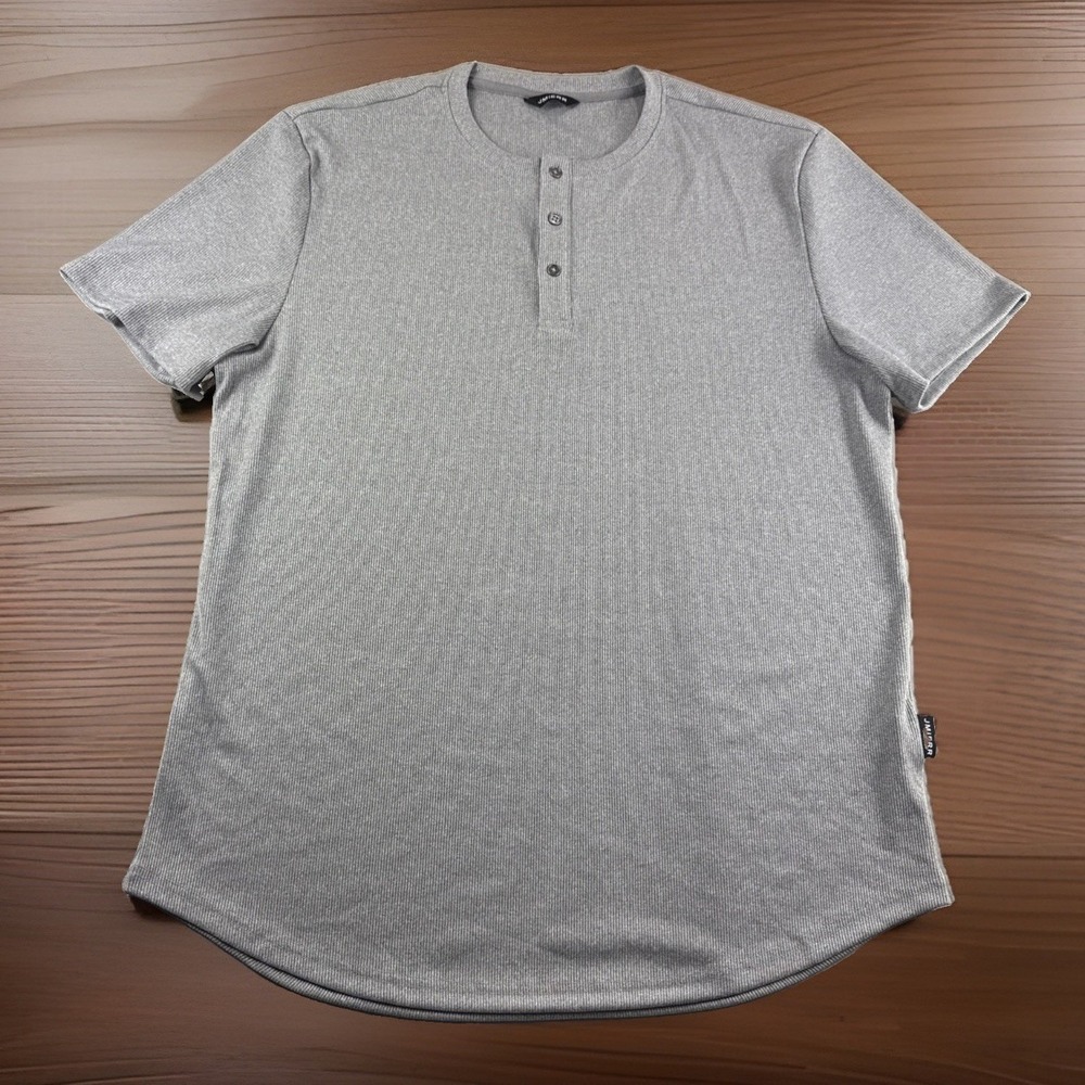 JMierr Henley Shirt Mens XL Gray Short Sleeve Casual Stretch Pullover Preppy Top